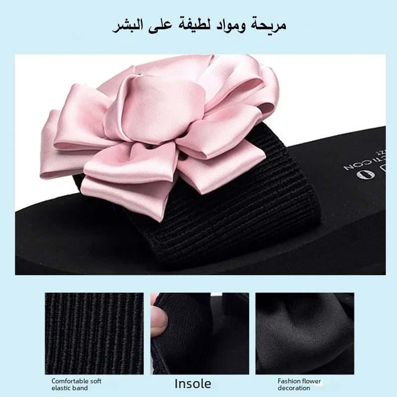 شبشب شاطئ كاجوال للسيدات لعام 2024: صنادل بكعب عريض 3 سم مع زهرة كبيرة