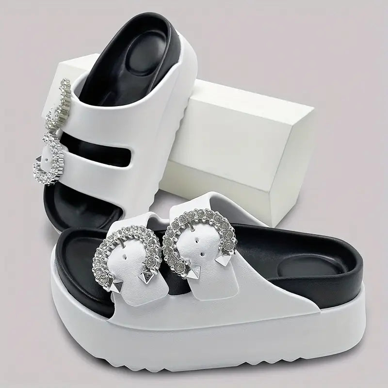 شبشب نسائي بكعب عالٍ ومنصة - ظهر بأشرطة، مريح من مادة EVA ، مفتوح من الأمام