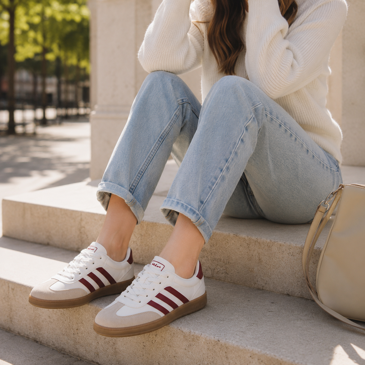 Baskets décontractées rétro à rayures pour femmes – Chaussures de mode quotidiennes classiques à lacets