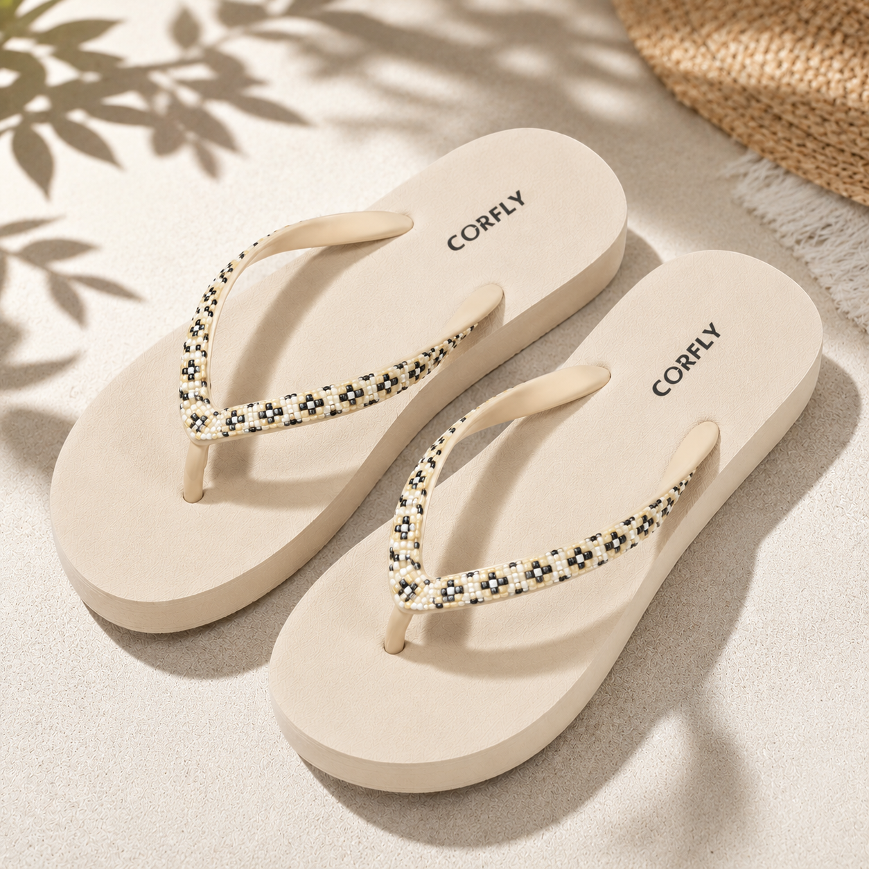 Women's Summer Flip Flops – Lightweight Soft EVA Beach Sandals with Floral Strap, Non-Slip Casual Slippers