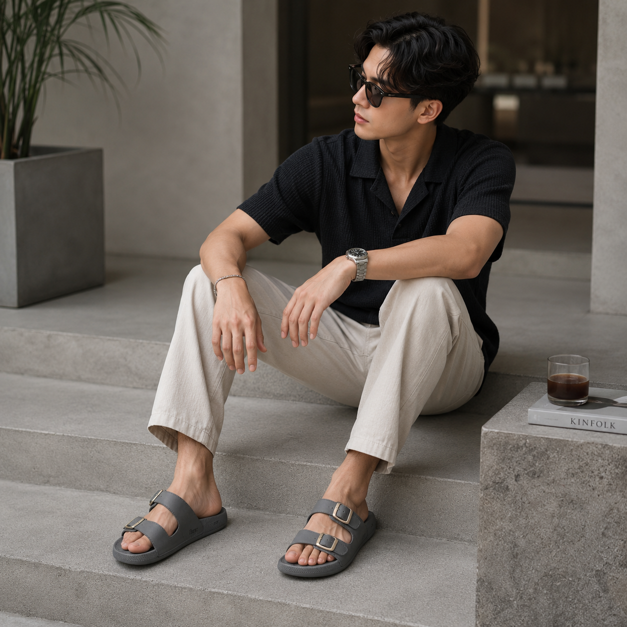 Men’s Double Buckle Comfort Slides – Casual Anti-Slip Open Toe Sandals
