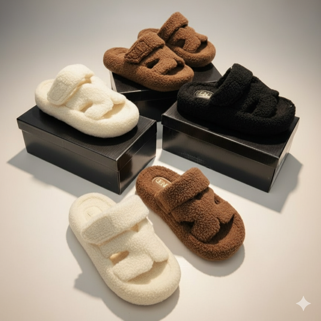 أحذية منزلية نسائية: دفء قابل للتنفس، بطانة قطنية مزدوجة الأشرطة