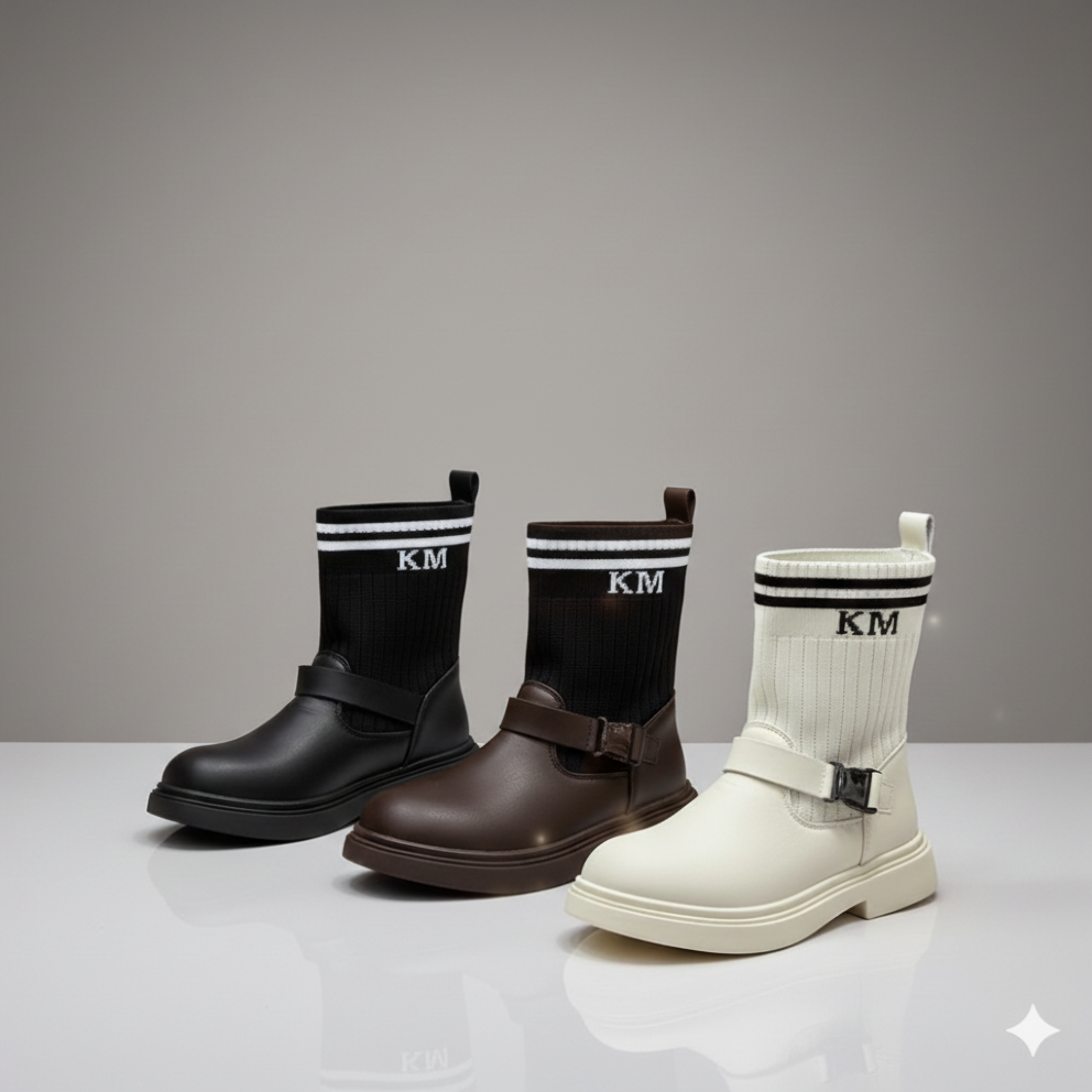 حذاء نسائي طويل حتى منتصف الساق مزود بإبزيم - مقاس محكم