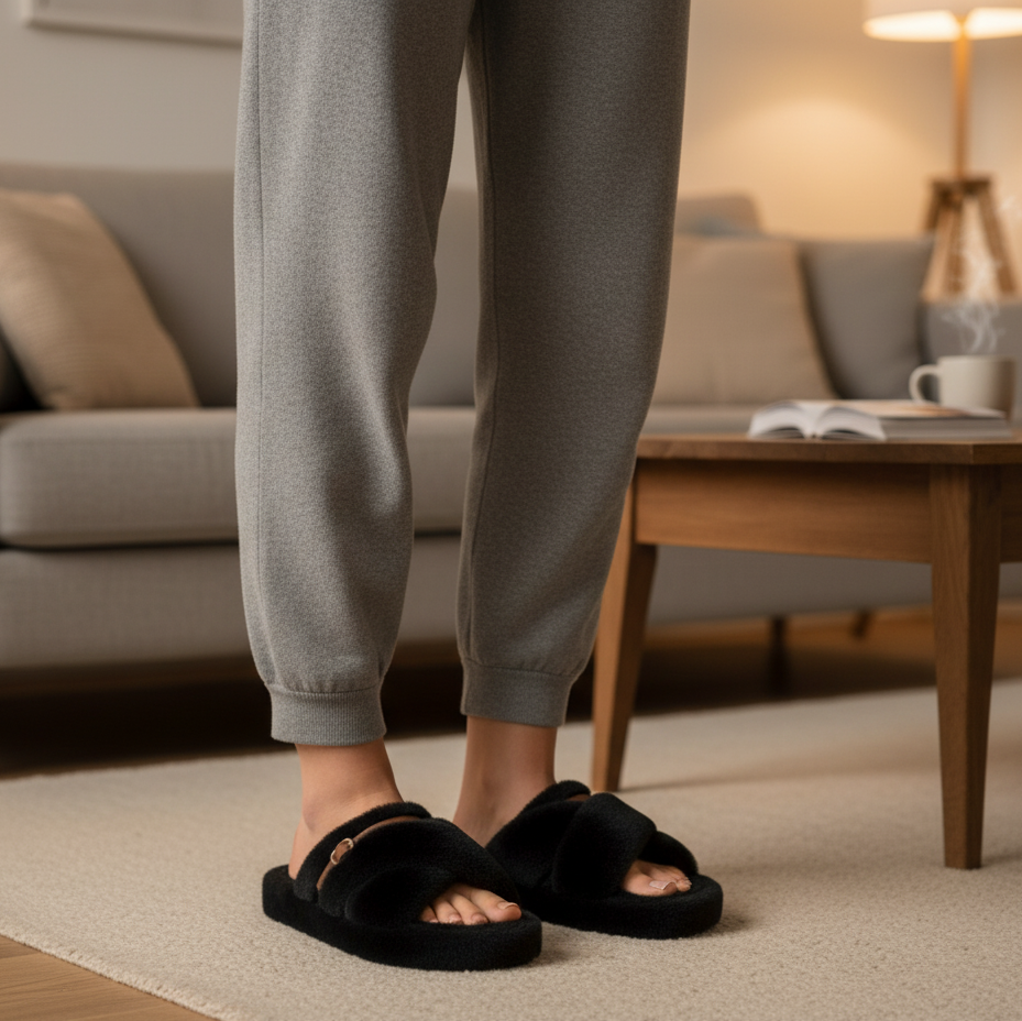 Chaussons en peluche pour femmes : chaudes, respirantes, à bout ouvert et à boucle