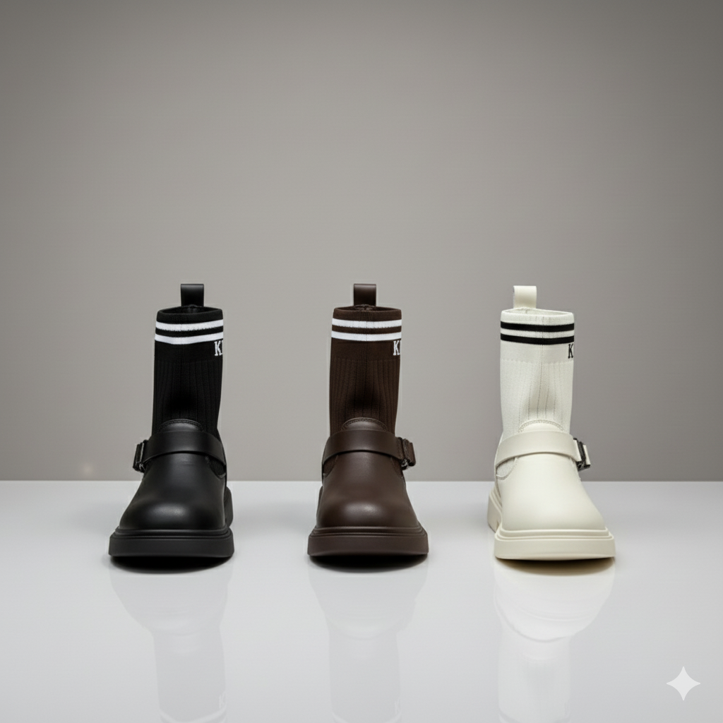 حذاء نسائي طويل حتى منتصف الساق مزود بإبزيم - مقاس محكم