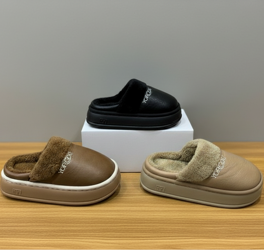 Women's Fleece-Lined Clog Slippers—Warm Toes, Thick Platform