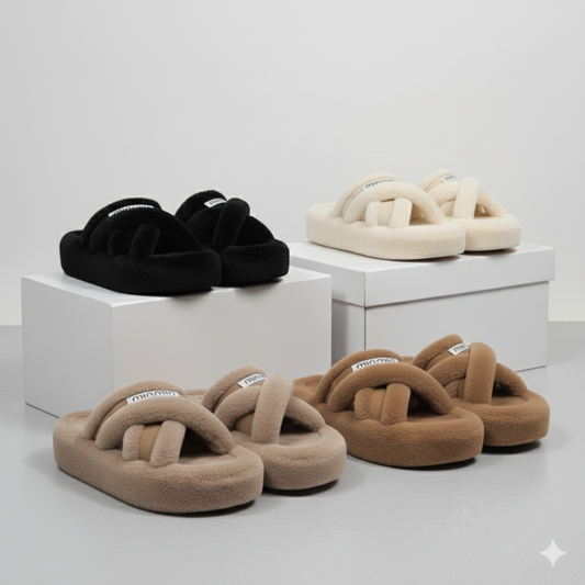 Women’s Plush Slide Slippers — Warmth + Multi‑Strap Support