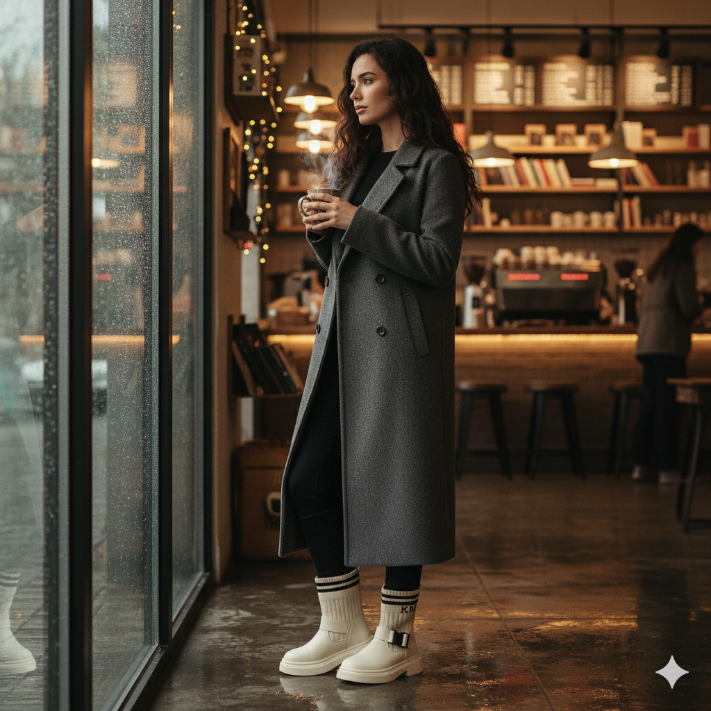 حذاء نسائي طويل حتى منتصف الساق مزود بإبزيم - مقاس محكم