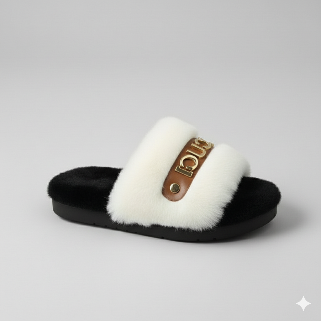 أحذية منزلية نسائية من الفرو الناعم - تدفق هواء دافئ، حزام مبطن