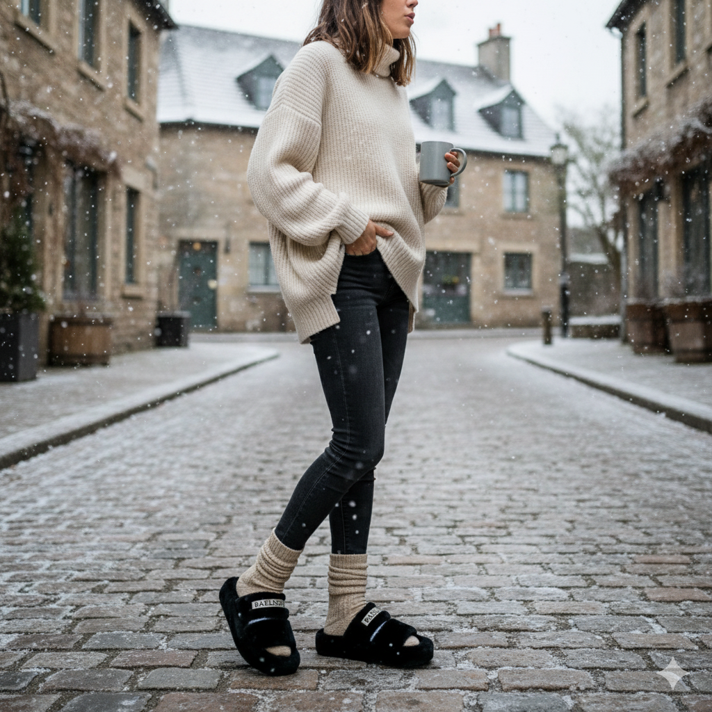 Sandales à double bride duveteuses pour femmes : confort et amorti.