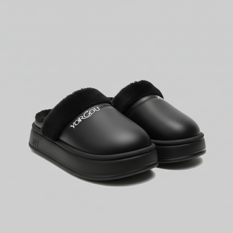 Women's Fleece-Lined Clog Slippers—Warm Toes, Thick Platform