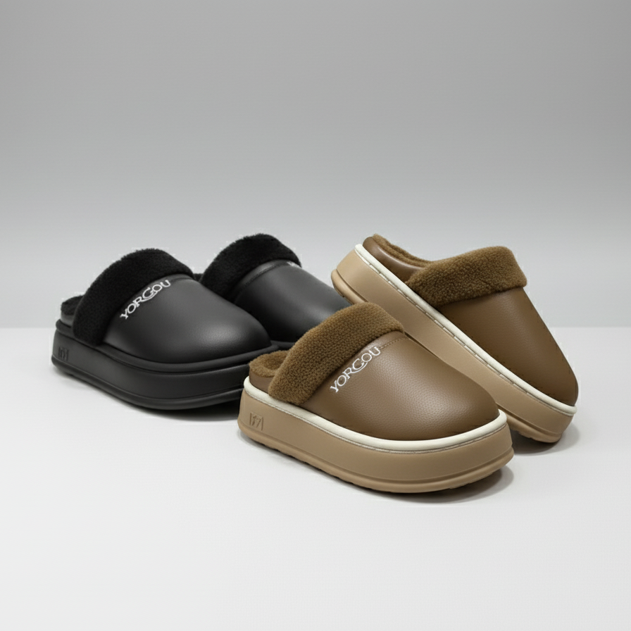 Women's Fleece-Lined Clog Slippers—Warm Toes, Thick Platform