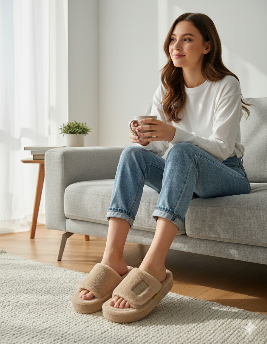 Faux-Fur Platform Slides: Cozy Warmth, Open-Toe Breeze