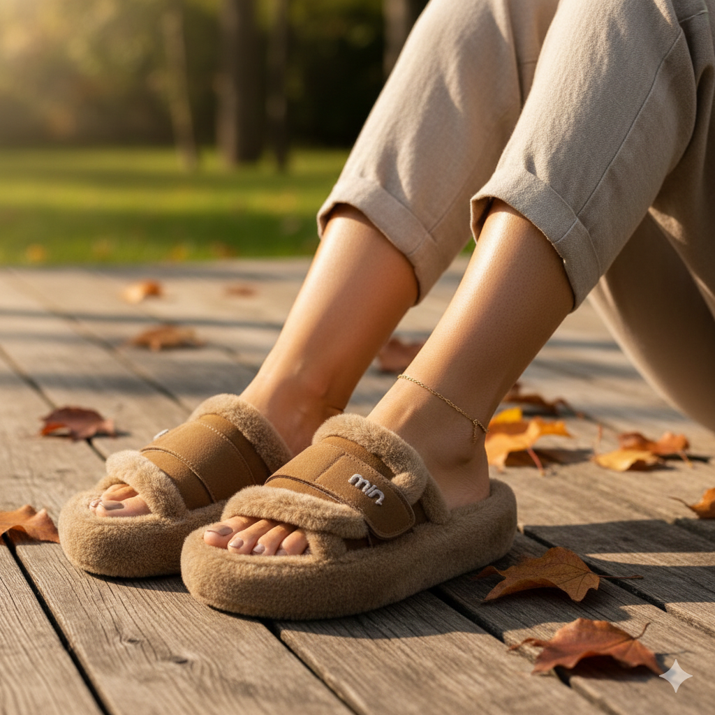 Pantoufles de luxe pour femmes en fausse fourrure, douces et chaudes, chaussures d'intérieur/extérieur, sandales d'hiver légères et rembourrées