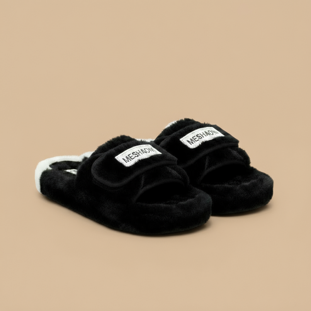 أحذية منزلية نسائية ناعمة مع أشرطة - دافئة، ومريحة مع أشرطة عريضة