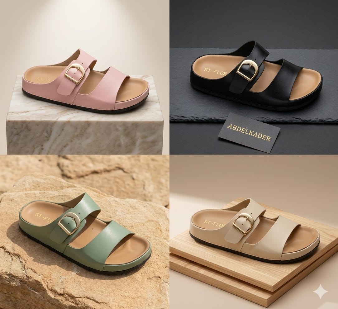 irranova Luxury Double Buckle Women's Sandals - Soft Leather Comfort Slides, Summer Flat Beach Shoes, Elegant Footwear for Women
