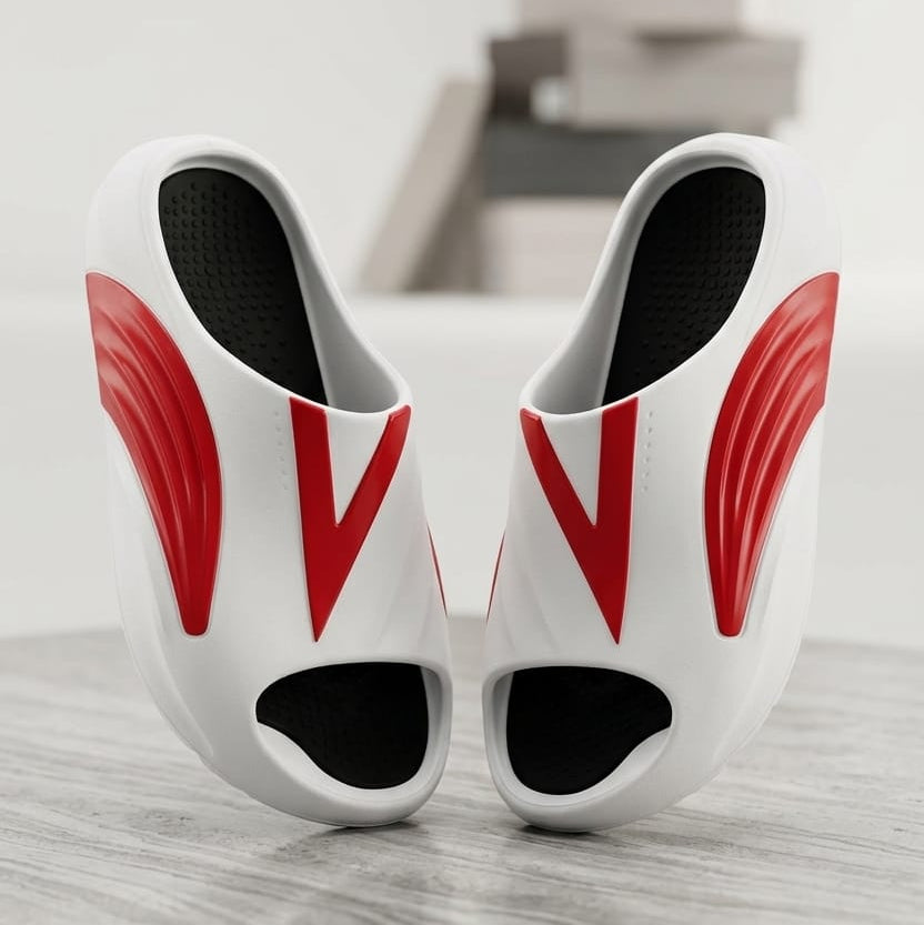 Fashion Sporty Slides for Men – Casual Designer Summer Beach Sandals – Breathable Soft Sole Home Slippers with Contrast Color V-Logo