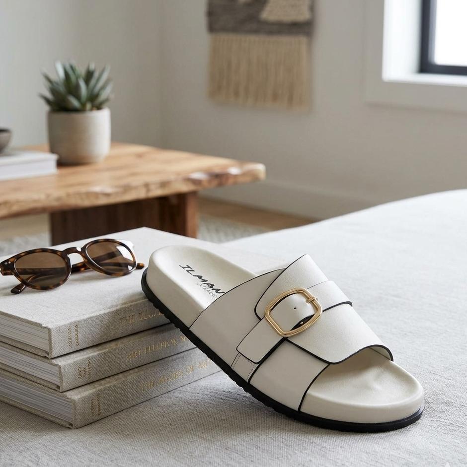 Sandales plates élégantes pour femme avec boucle dorée – Chaussures d'été douces et confortables ✨