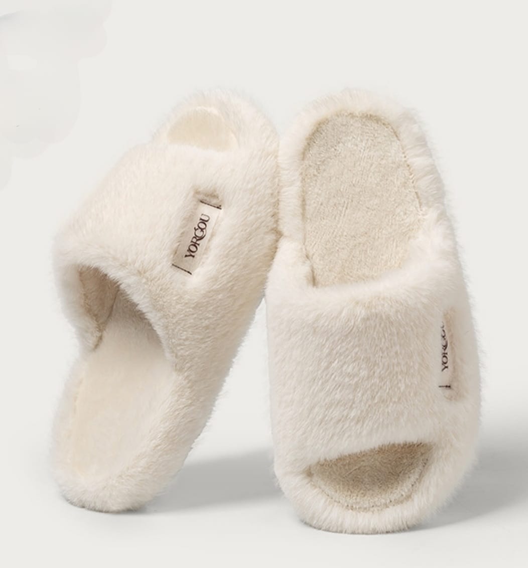 نعال من الفرو للنساء - للاستخدام الداخلي والخارجي، نعل سميك ودافئ غير قابل للانزلاق لفصل الخريف والشتاء