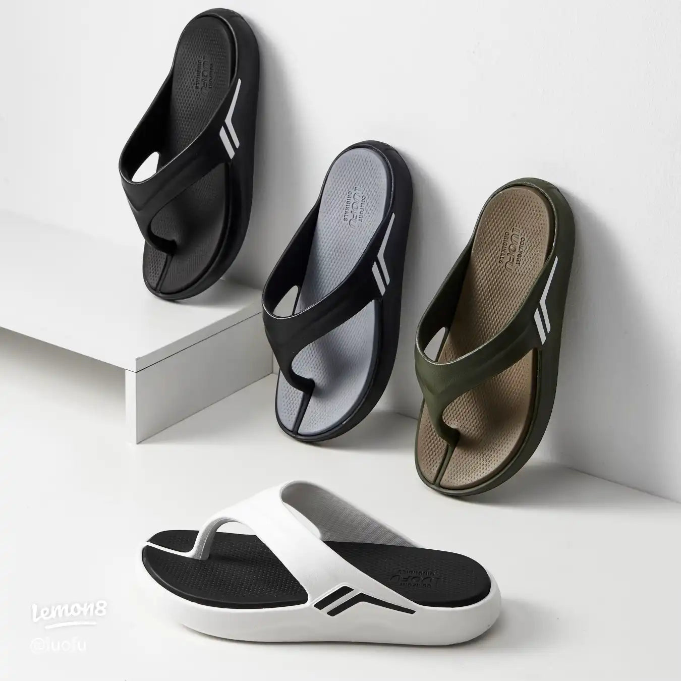 Luofu Original Cozy Men's Sporty Thong Slippers - Wear Resistant, Shock Absorbing Thick Soles, Couple's Comfort