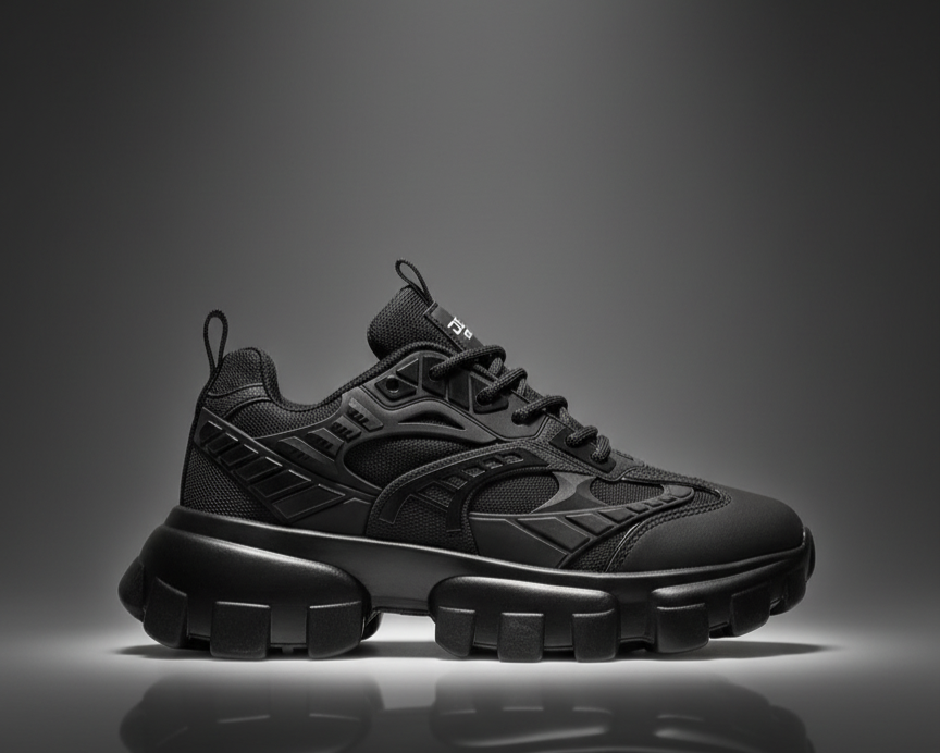 أحذية رياضية رجالية - أحذية رياضية سوداء أنيقة، أحذية كاجوال عصرية عالية الجودة، تسمح بمرور الهواء.