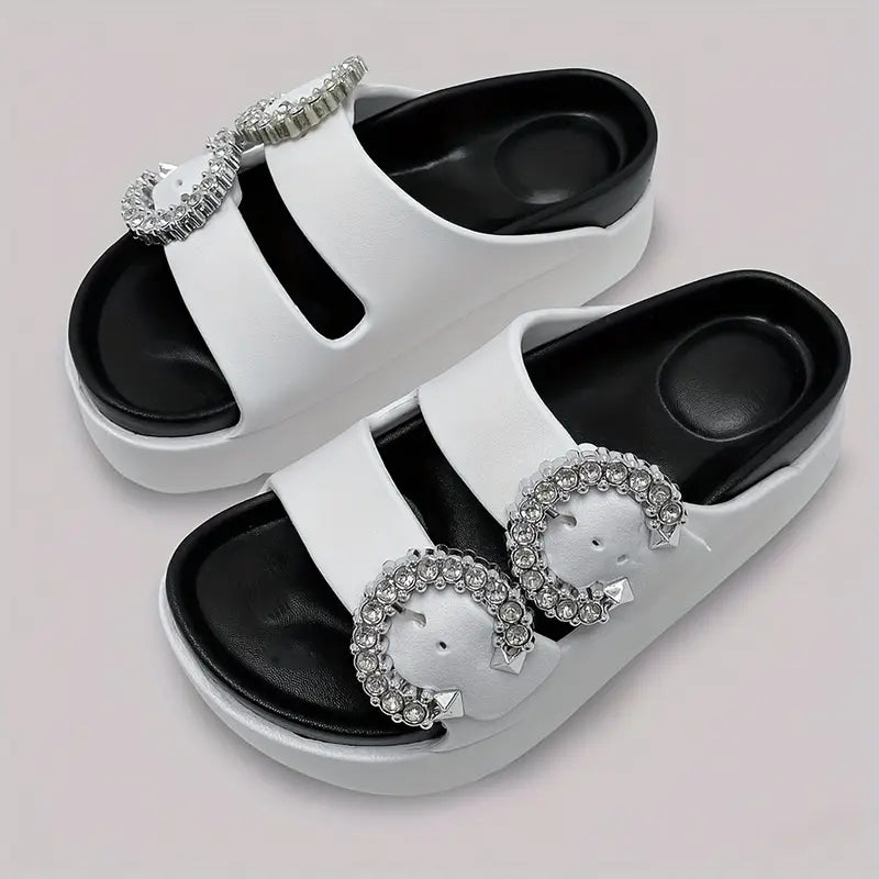 شبشب نسائي بكعب عالٍ ومنصة - ظهر بأشرطة، مريح من مادة EVA ، مفتوح من الأمام