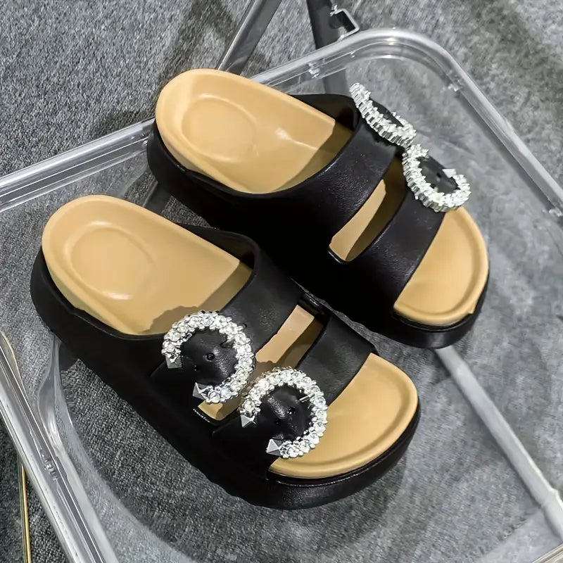 شبشب نسائي بكعب عالٍ ومنصة - ظهر بأشرطة، مريح من مادة EVA ، مفتوح من الأمام