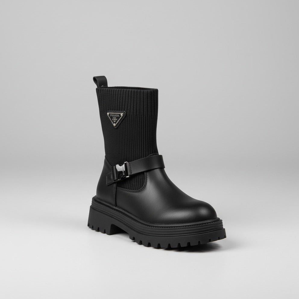 Women's lug-sole sock boots with buckle — Product image: