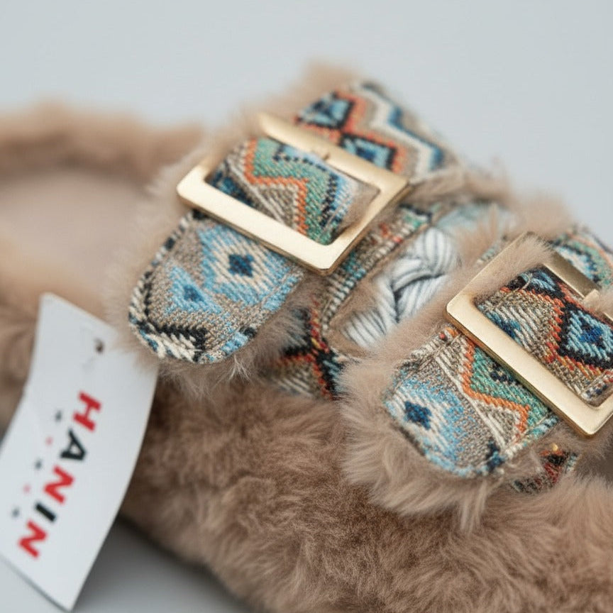 Women’s faux‑fur double‑buckle slide slippers — Product image: