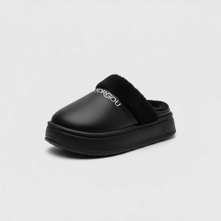 Women’s fleece-lined platform clog slippers — Product image: