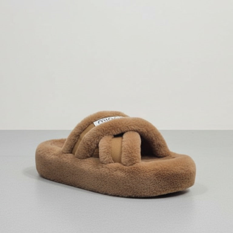 Women’s plush multi‑strap slide slippers — Product image: