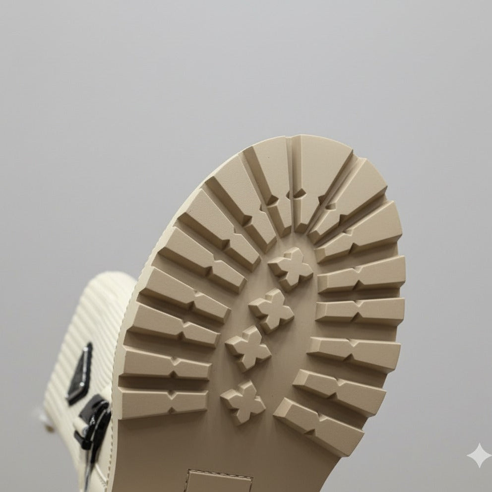 Women's lug-sole sock boots with buckle — Product image: