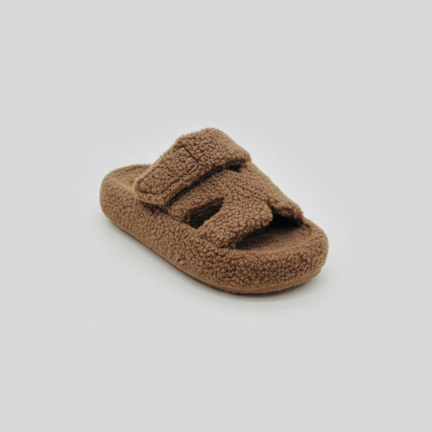 Women’s Fuzzy Two‑Strap Open-Toe Slide Slippers — Product image: