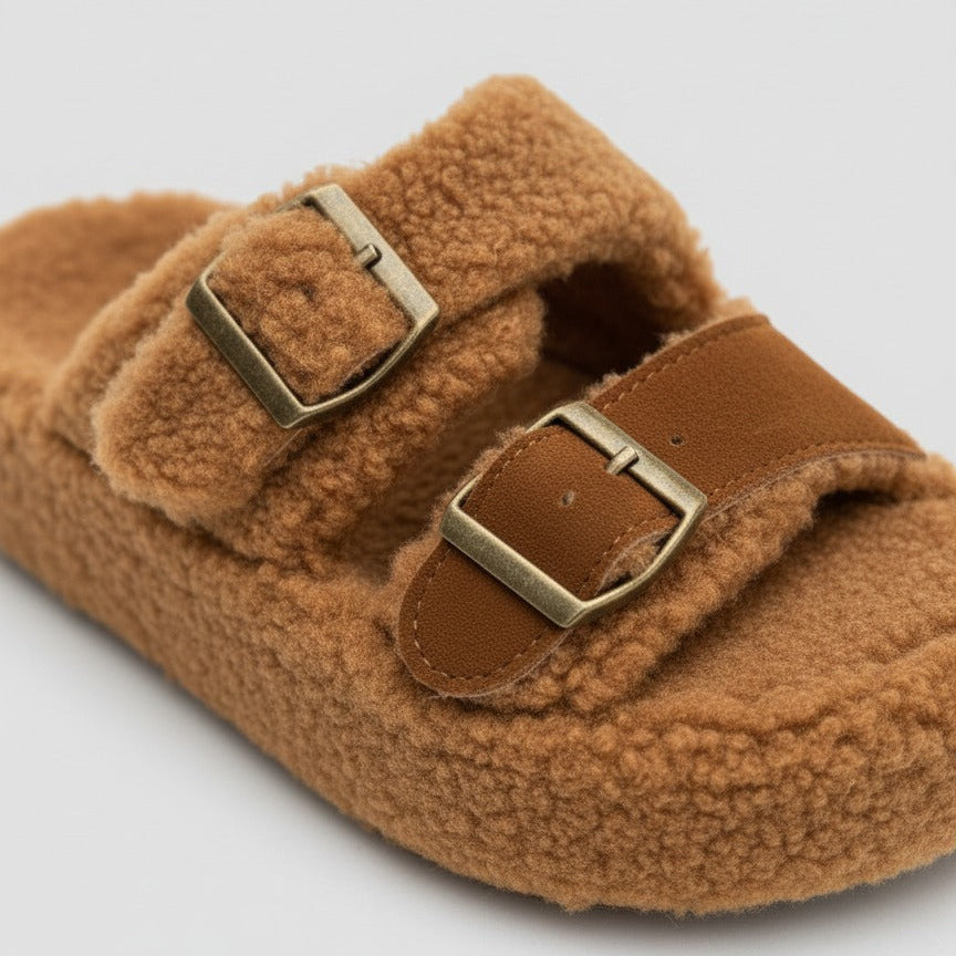 Women’s Teddy-Fleece Buckle Clog Slippers — Product image: