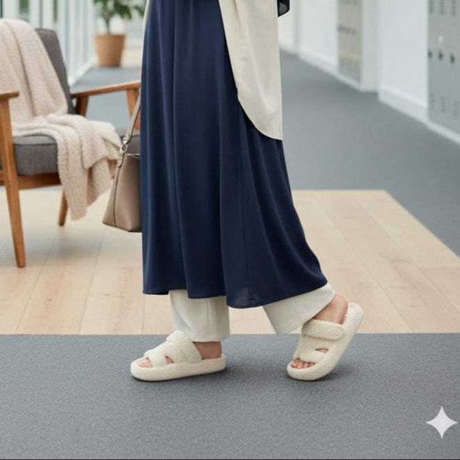 Women’s Fuzzy Two‑Strap Open-Toe Slide Slippers — Product image: