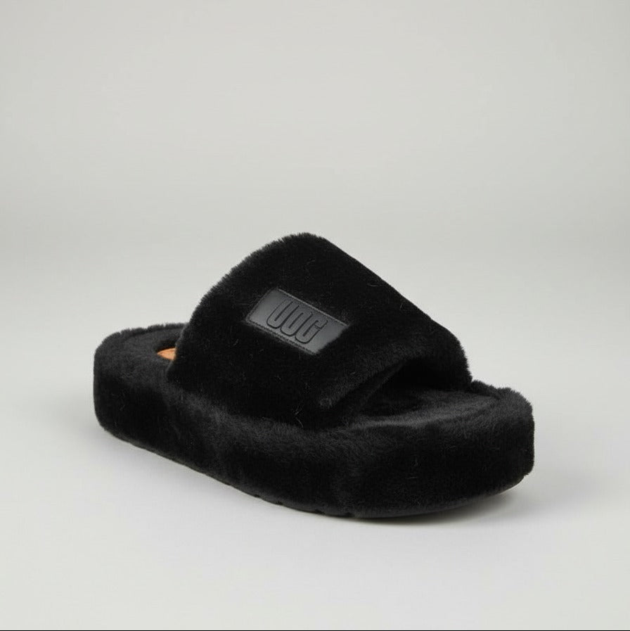 Women's Plush Faux Fur Platform Slide Slippers — Product image: