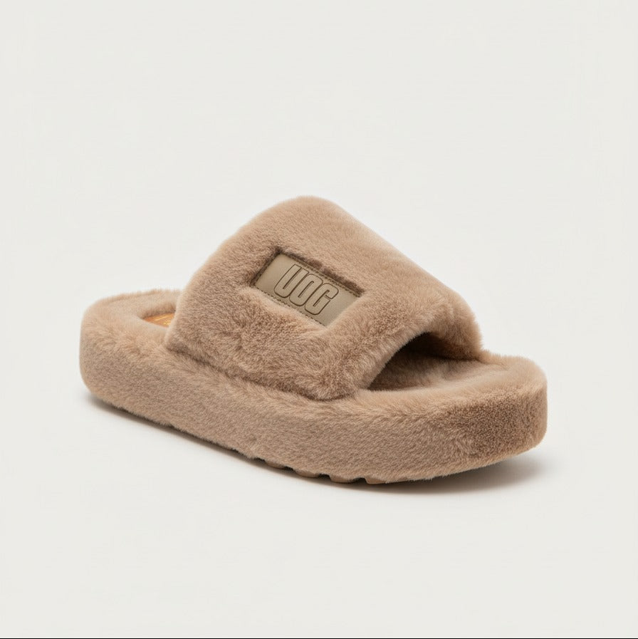 Women's Plush Faux Fur Platform Slide Slippers — Product image: