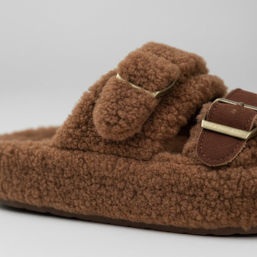 Women’s Teddy-Fleece Buckle Clog Slippers — Product image:
