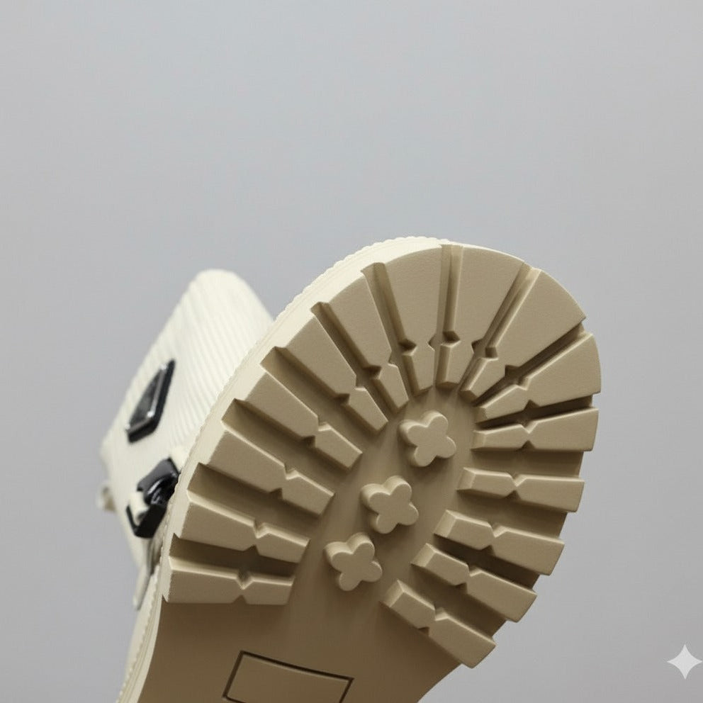 Women's lug-sole sock boots with buckle — Product image: