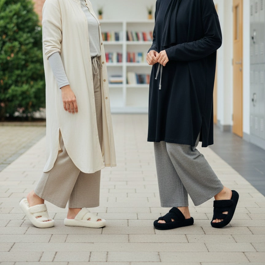 Women’s Fuzzy Two‑Strap Open-Toe Slide Slippers — Product image: