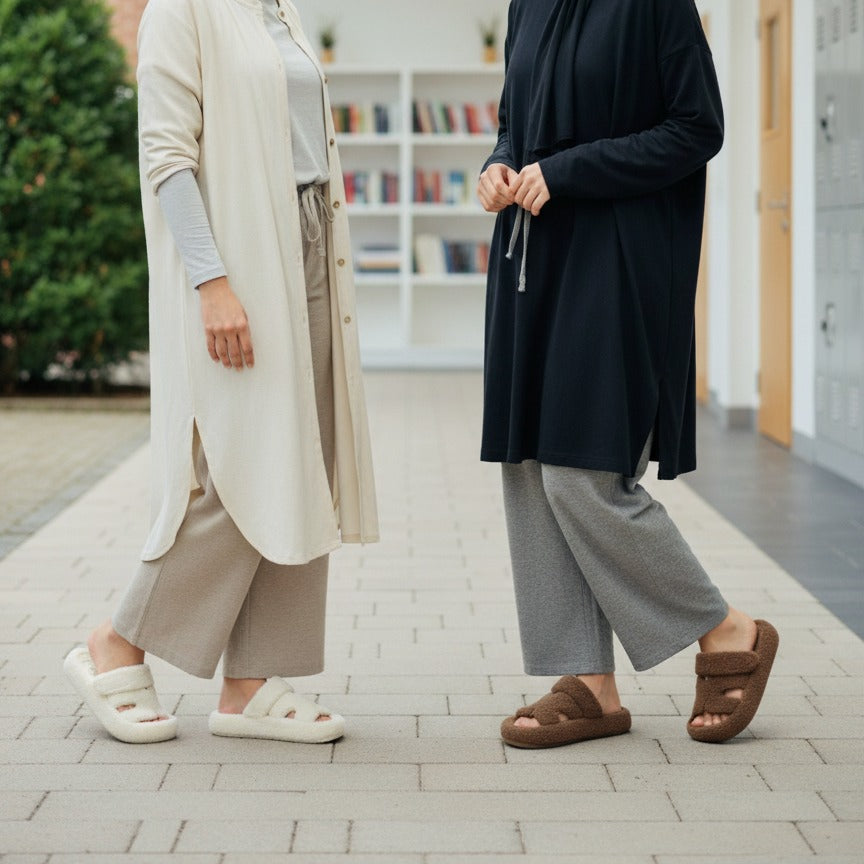 Women’s Fuzzy Two‑Strap Open-Toe Slide Slippers — Product image: