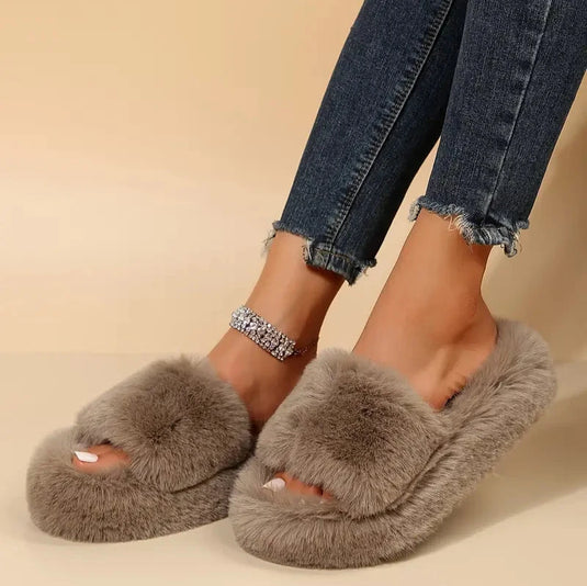 Winter Fluffy Platform Slippers, Cozy Plush Shoes, Indoor Outdoor Fuzzy Warm Slippers,