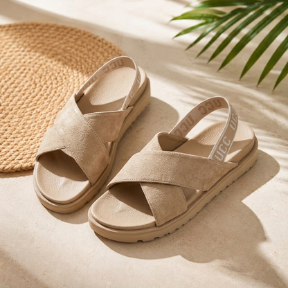 Women's Casual Cross-Strap Platform Slingback Sandals – Soft Suede Comfort Slides