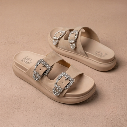 Women’s Rhinestone Double-Buckle Platform Slide Sandals – Fashion Comfort Slip-Ons