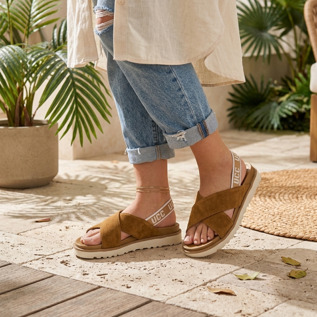 Women's Casual Cross-Strap Platform Slingback Sandals – Soft Suede Comfort Slides
