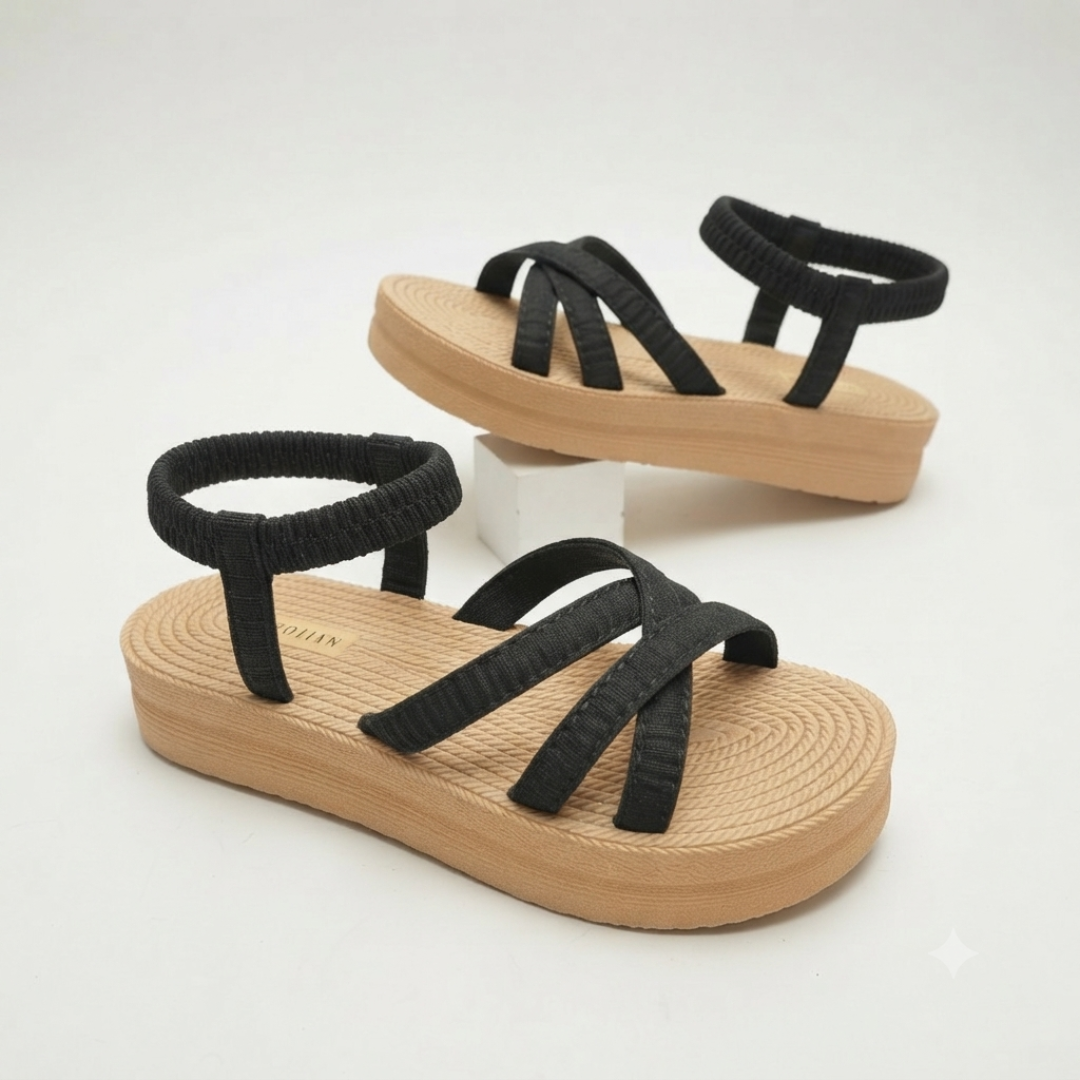 Women's Lightweight Platform Comfort Sandals – Elastic Multi-Strap Casual Summer Flats