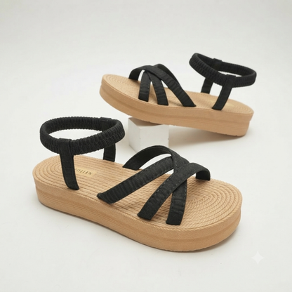 Women's Lightweight Platform Comfort Sandals – Elastic Multi-Strap Casual Summer Flats