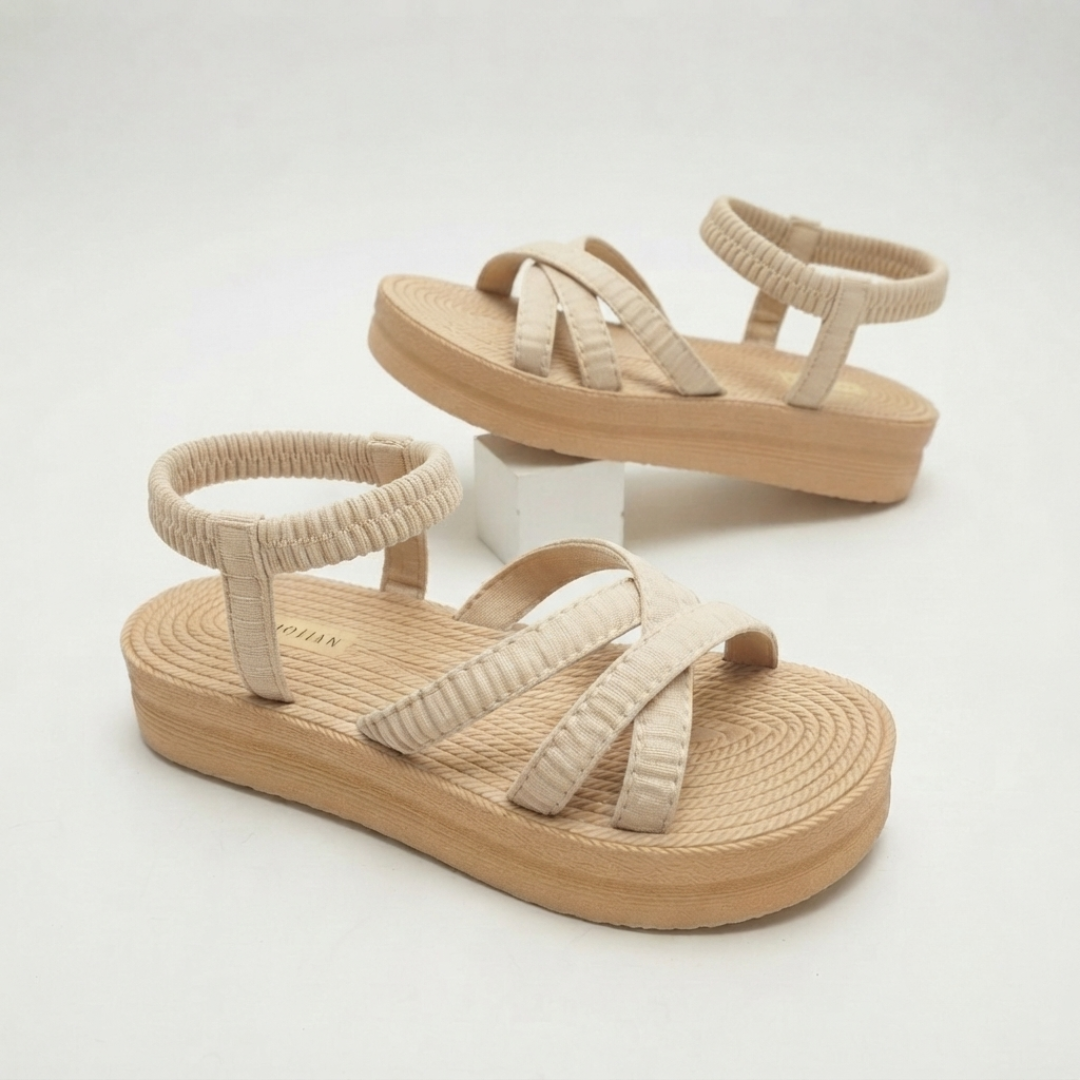 Women's Lightweight Platform Comfort Sandals – Elastic Multi-Strap Casual Summer Flats