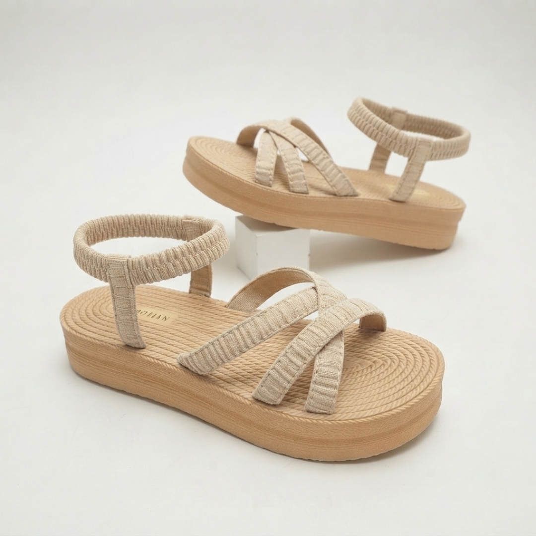 Women's Lightweight Platform Comfort Sandals – Elastic Multi-Strap Casual Summer Flats