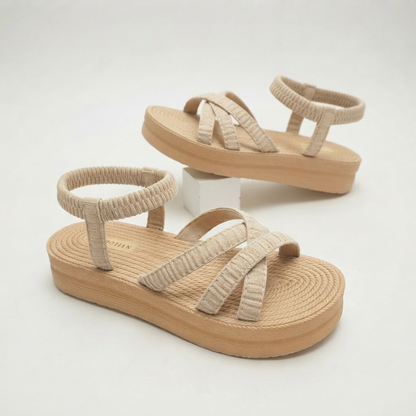 Women's Lightweight Platform Comfort Sandals – Elastic Multi-Strap Casual Summer Flats